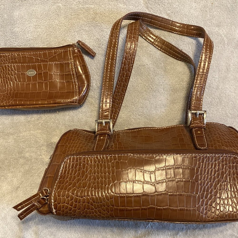 Nine West Brown Alligator Shoulder Bag Purse With Wallet #384